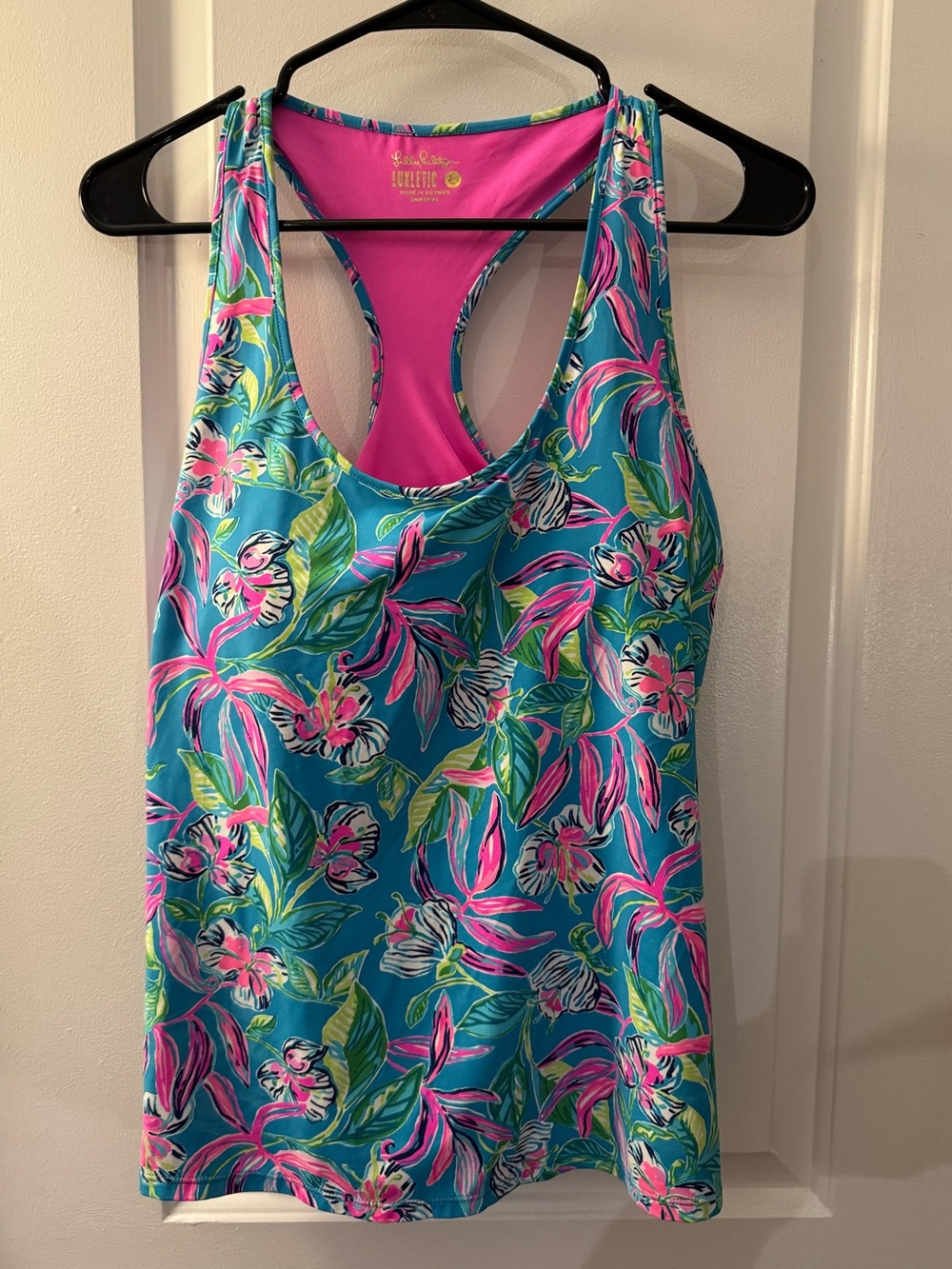 Lilly Pulitzer Turquoise Floral Racerback Tank with Pink Trim